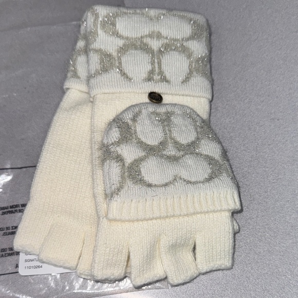 Coach Accessories - Coach White Knit Gloves with Logo Design